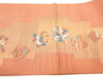 平和屋着物◎八寸名古屋帯　色紙舞蝶文　金糸　正絹　逸品　DABI0145xg