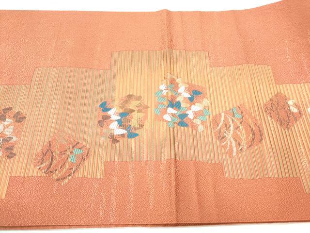 平和屋着物◎八寸名古屋帯　色紙舞蝶文　金糸　正絹　逸品　DABI0145xg