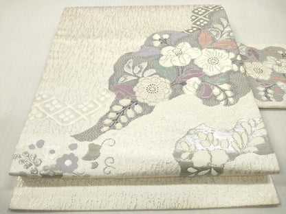 平和屋着物◎九寸名古屋帯　唐織　辻が花　銀糸　正絹　逸品　DABI0147xg