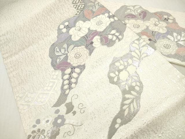 平和屋着物◎九寸名古屋帯　唐織　辻が花　銀糸　正絹　逸品　DABI0147xg