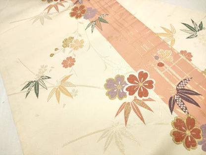 平和屋着物◎九寸名古屋帯　唐織　草花文　金糸　正絹　逸品　DABI0148xg
