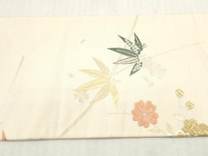 平和屋着物◎九寸名古屋帯　唐織　草花文　金糸　正絹　逸品　DABI0148xg