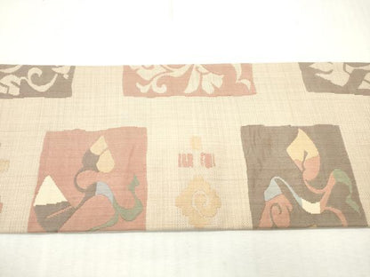 平和屋着物◎九寸名古屋帯　すくい織　抽象花文　正絹　逸品　DABI0150xg