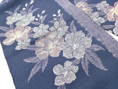 平和屋着物◎八寸名古屋帯　紬地　草花文　正絹　逸品　DABI0151xg