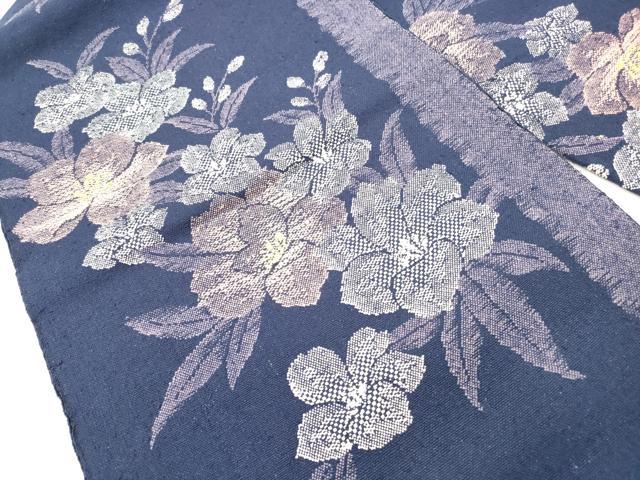 平和屋着物◎八寸名古屋帯　紬地　草花文　正絹　逸品　DABI0151xg
