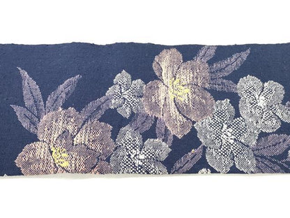平和屋着物◎八寸名古屋帯　紬地　草花文　正絹　逸品　DABI0151xg