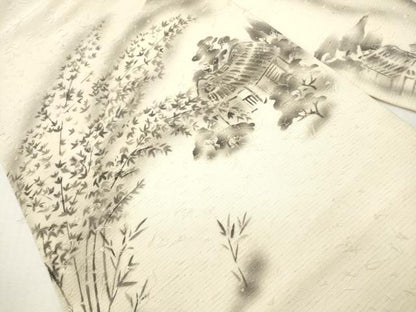 平和屋着物◎九寸名古屋帯　作家物　手描き　髭紬　風景文　正絹　逸品　DABI0152xg