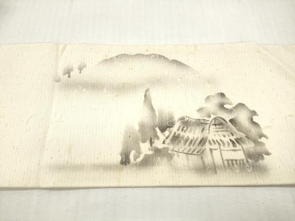 平和屋着物◎九寸名古屋帯　作家物　手描き　髭紬　風景文　正絹　逸品　DABI0152xg