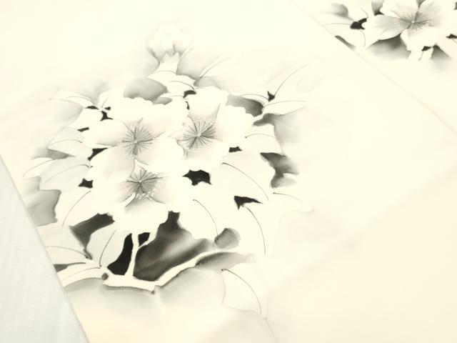 平和屋着物◎塩瀬　九寸名古屋帯　作家物　手描き　草花文　正絹　逸品　DABI0153xg