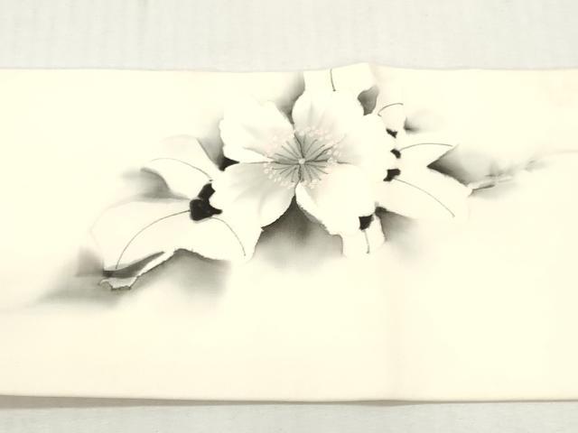 平和屋着物◎塩瀬　九寸名古屋帯　作家物　手描き　草花文　正絹　逸品　DABI0153xg
