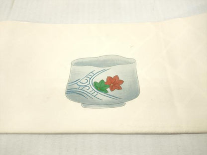 平和屋着物◎九寸名古屋帯　陶器花鳥文　金彩　正絹　逸品　DABI0155xg