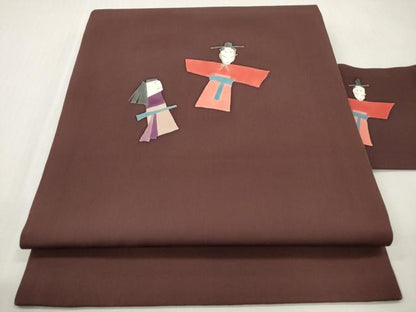 平和屋着物◎塩瀬　九寸名古屋帯　人物文　正絹　逸品　DABI0156xg