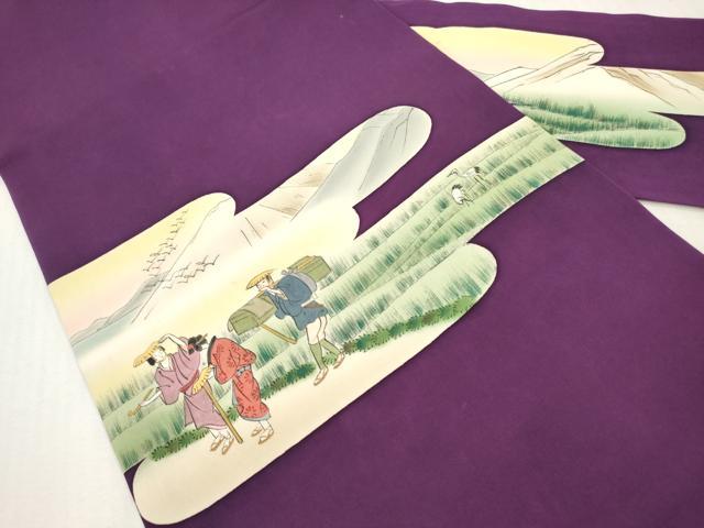 平和屋着物◎塩瀬　九寸名古屋帯　人物風景文　正絹　逸品　DABI0157xg