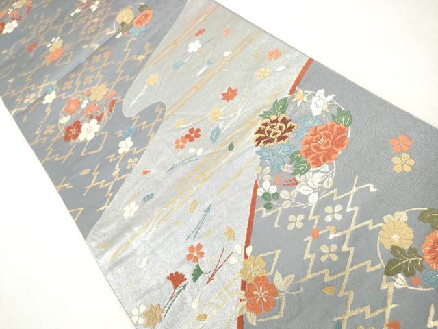 平和屋着物◎六通柄袋帯　唐織　花丸文　美弥衣小袖　金銀糸　正絹　逸品　DABI0160xg