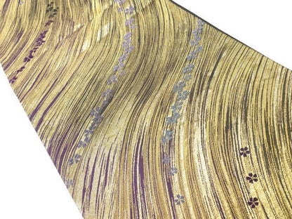 平和屋着物◎六通柄袋帯　流水舞花文　金糸　正絹　逸品　DABI0161xg