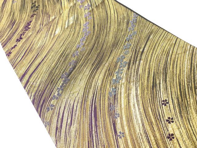 平和屋着物◎六通柄袋帯　流水舞花文　金糸　正絹　逸品　DABI0161xg