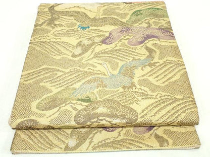 平和屋着物◎佐賀錦　六通柄袋帯　立波飛鶴松文　金糸　正絹　逸品　DABI0171xg