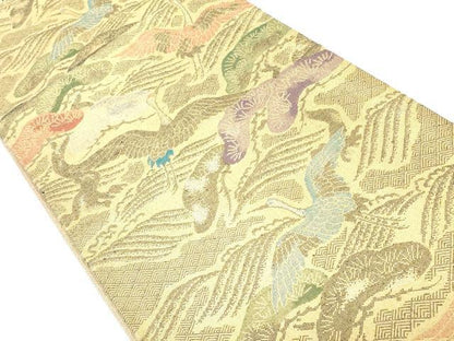 平和屋着物◎佐賀錦　六通柄袋帯　立波飛鶴松文　金糸　正絹　逸品　DABI0171xg