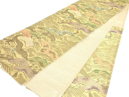 平和屋着物◎佐賀錦　六通柄袋帯　立波飛鶴松文　金糸　正絹　逸品　DABI0171xg