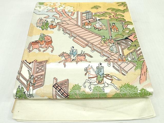 平和屋着物◎六通柄袋帯　唐織　人物風景文　金糸　正絹　逸品　DABI0176xg
