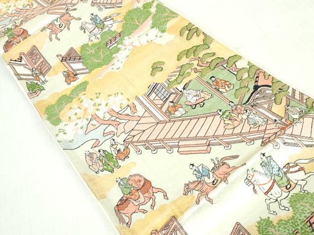 平和屋着物◎六通柄袋帯　唐織　人物風景文　金糸　正絹　逸品　DABI0176xg