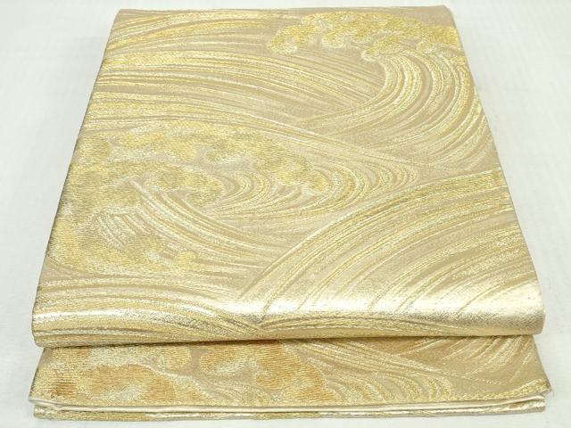 平和屋着物◎六通柄袋帯　立波文　金糸　正絹　逸品　DABI0178xg