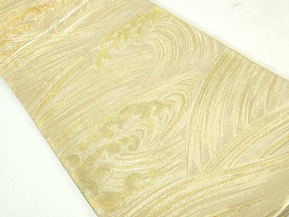 平和屋着物◎六通柄袋帯　立波文　金糸　正絹　逸品　DABI0178xg