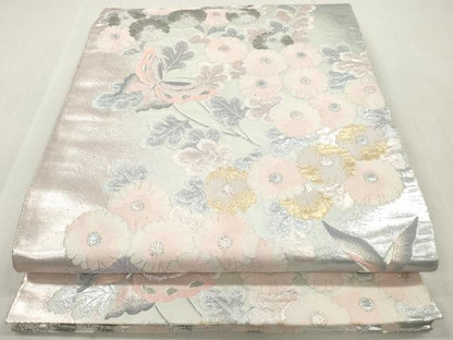 平和屋着物◎六通柄袋帯　唐織　花蝶文　九百錦　プラチナ箔　正絹　逸品　DABI0356xg