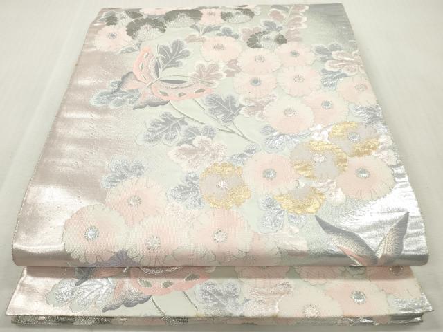 平和屋着物◎六通柄袋帯　唐織　花蝶文　九百錦　プラチナ箔　正絹　逸品　DABI0356xg
