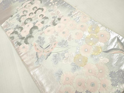 平和屋着物◎六通柄袋帯　唐織　花蝶文　九百錦　プラチナ箔　正絹　逸品　DABI0356xg
