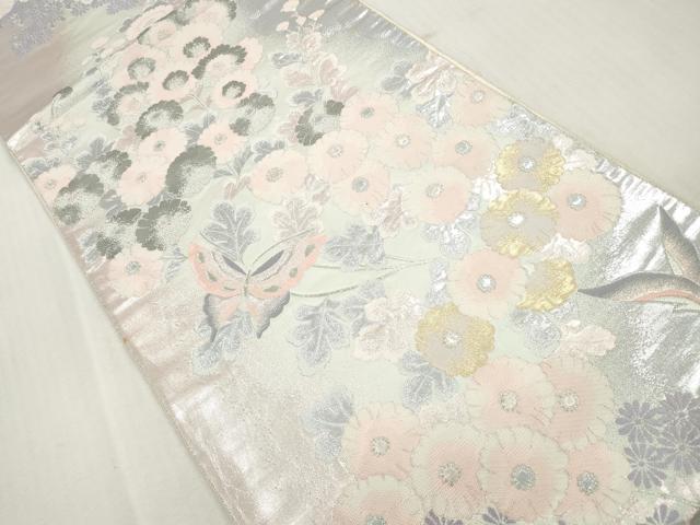 平和屋着物◎六通柄袋帯　唐織　花蝶文　九百錦　プラチナ箔　正絹　逸品　DABI0356xg