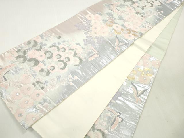 平和屋着物◎六通柄袋帯　唐織　花蝶文　九百錦　プラチナ箔　正絹　逸品　DABI0356xg