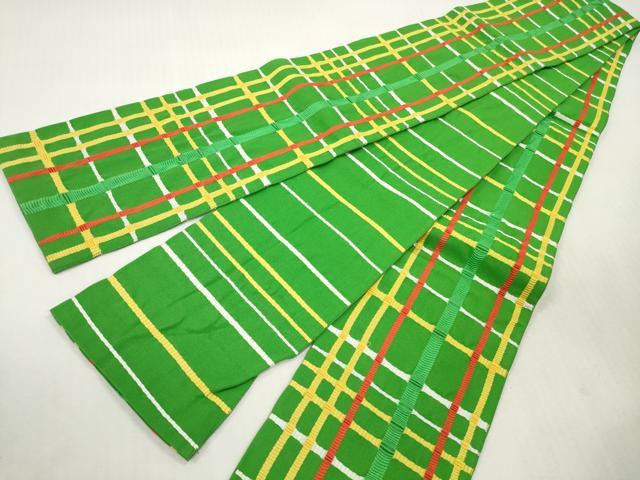 平和屋着物◎半幅帯　格子　吉野間道　正絹　逸品　DABI0376xg