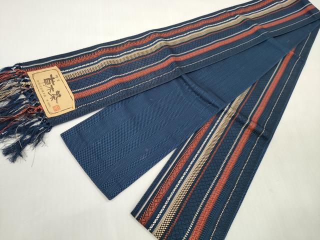 平和屋着物◎本場筑前博多織　半幅帯　草木染　間道　証紙付き　正絹　逸品　DABI0399xg