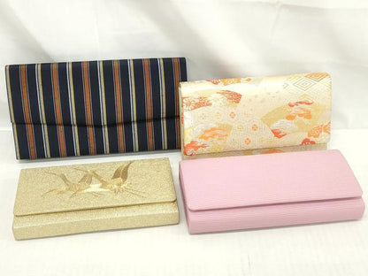 平和屋着物▼和装小物　和装バッグまとめて4点　ハンドバッグ　佐賀錦　飛鶴文　吉祥地紙重ね枝松花文　縞　金銀糸　逸品　DABI0500xg