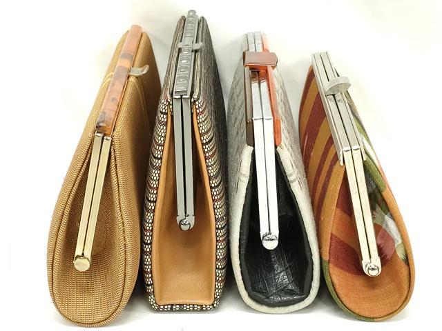 平和屋着物▼和装小物　和装バッグまとめて4点　ハンドバッグ　クラッチ　黄八丈　絣柄　逸品　DABI0504xg
