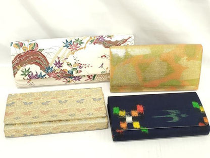 平和屋着物▼和装小物　和装バッグまとめて4点　ハンドバッグ　佐賀錦　横段草花文　霞文　草花文　金糸　逸品　DABI0505xg