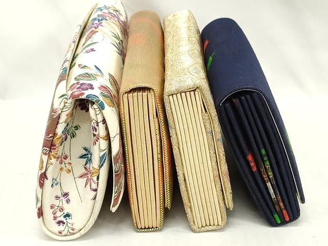平和屋着物▼和装小物　和装バッグまとめて4点　ハンドバッグ　佐賀錦　横段草花文　霞文　草花文　金糸　逸品　DABI0505xg