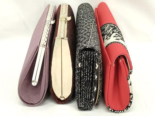 平和屋着物▼和装小物　和装バッグまとめて4点　ハンドバッグ　クラッチ　鮫小紋柄　草花文　器物文　銀糸　逸品　DABI0511xg