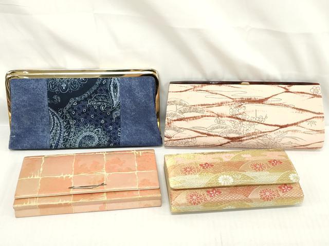 平和屋着物▼和装小物 和装バッグまとめて4点 ハンドバッグ クラッチ 佐賀錦 重ね山花文 格子 ペイズリー柄 草花文 金糸 逸品 DABI0517xg