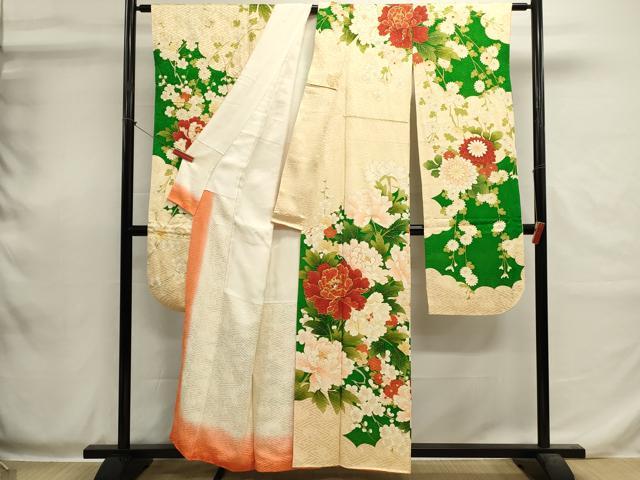 平和屋着物■豪華振袖　駒刺繍　草花文　枝梅　牡丹　金彩　正絹　逸品　DABI0528cd