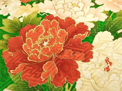 平和屋着物■豪華振袖　駒刺繍　草花文　枝梅　牡丹　金彩　正絹　逸品　DABI0528cd