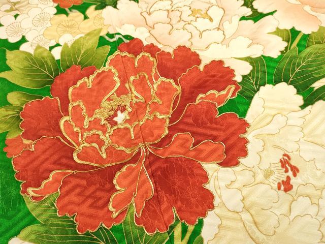 平和屋着物■豪華振袖　駒刺繍　草花文　枝梅　牡丹　金彩　正絹　逸品　DABI0528cd