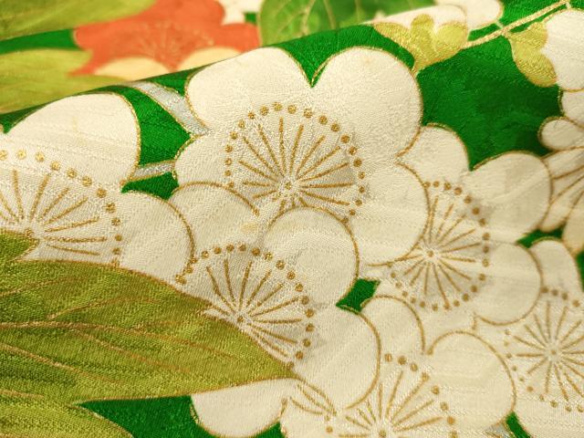 平和屋着物■豪華振袖　駒刺繍　草花文　枝梅　牡丹　金彩　正絹　逸品　DABI0528cd
