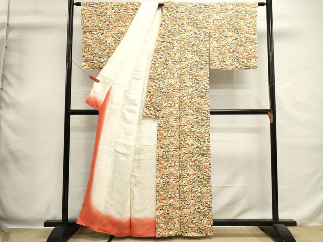 平和屋着物□上質な小紋 型染め 風景文 正絹 逸品 DABI0529cd