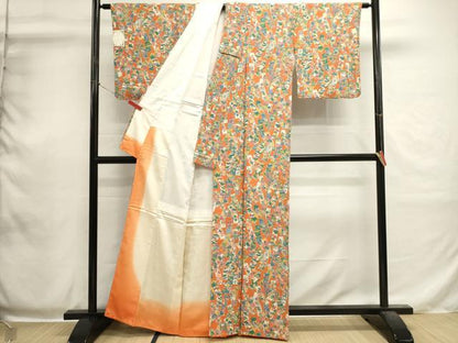 平和屋着物■上質な小紋　型染め　短冊吉祥花文　正絹　逸品　未使用　DABI0533cd