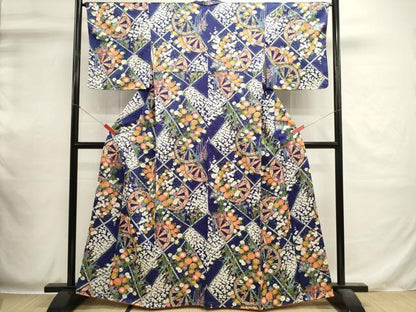 平和屋着物■上質な小紋　片輪車花文　金彩　正絹　逸品　DABI0541cd