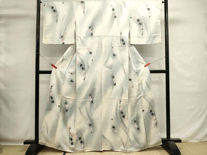 平和屋着物■上質な小紋　枝花文　暈し染め　銀彩　正絹　逸品　DABI0544cd