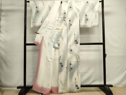 平和屋着物■上質な小紋　枝花文　暈し染め　銀彩　正絹　逸品　DABI0544cd