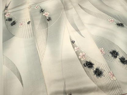 平和屋着物■上質な小紋　枝花文　暈し染め　銀彩　正絹　逸品　DABI0544cd